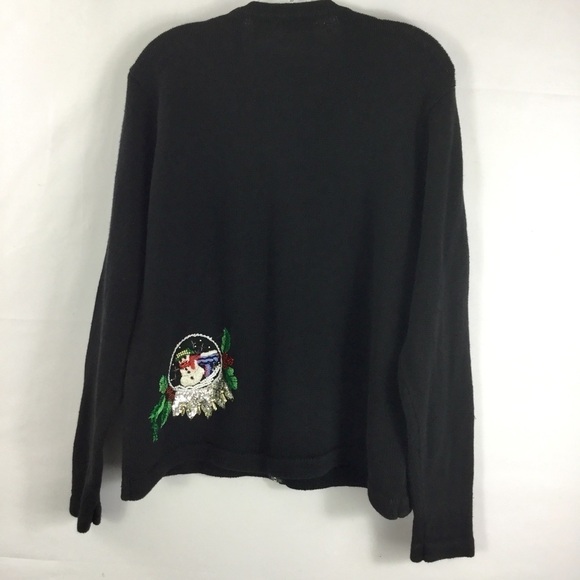 Vintage B.P. Design Beaded Snowy Christmas Snow Globe Zip Front Cardigan Size L - Picture 8 of 11